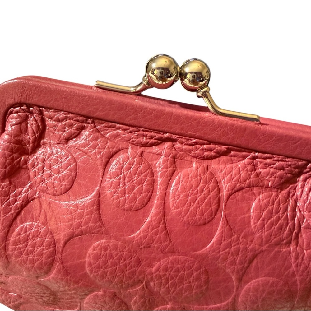Coach Embossed Leather Kiss-Lock Coin Purse in Sunset Red, NWT - Picture 6 of 11